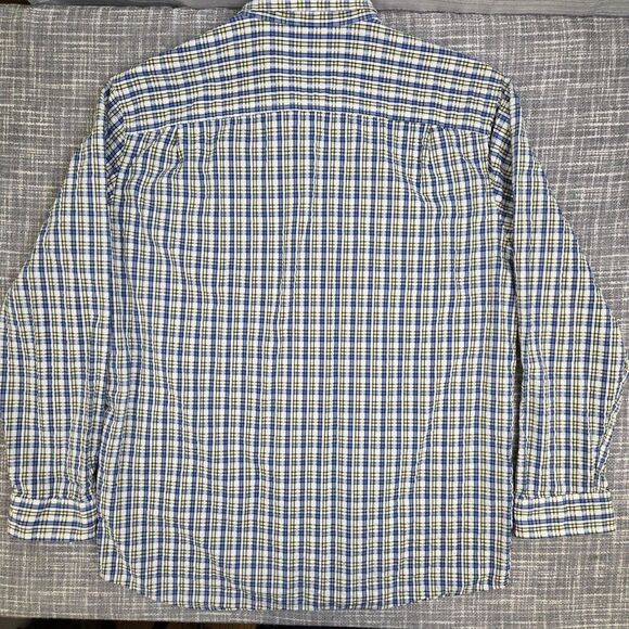 LL Bean Seersucker Textured Shirt Blue Yellow Plaid Button Down Men's LT - Picture 11 of 13